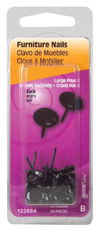 HILLMAN Large Size Black Brass Furniture Nails 25 pk