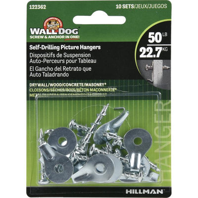 HILLMAN Wall Dog Chrome Gold Self-Drilling Picture Hanger 50 lb 10 pk
