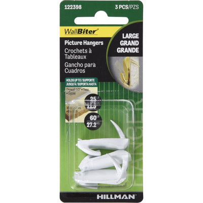 HILLMAN WallBiter Brass-Plated White Large Picture Hanger 60 lb
