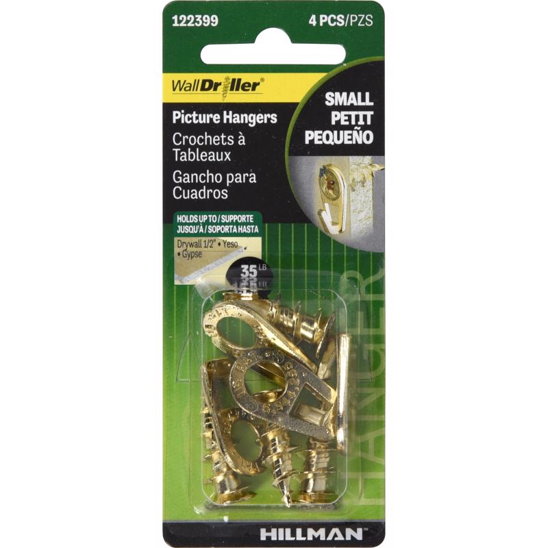 HILLMAN Brass-Plated Gold Self-Drilling Picture Hanger 35 lb 2 pk