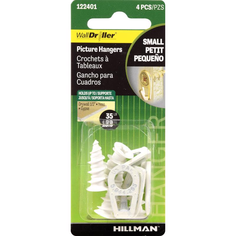 HILLMAN WallDriller White Self-Drilling Picture Hanger 35 lb 2 pk