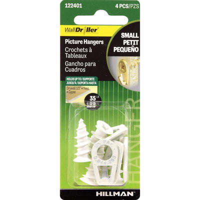 HILLMAN WallDriller White Self-Drilling Picture Hanger 35 lb 2 pk