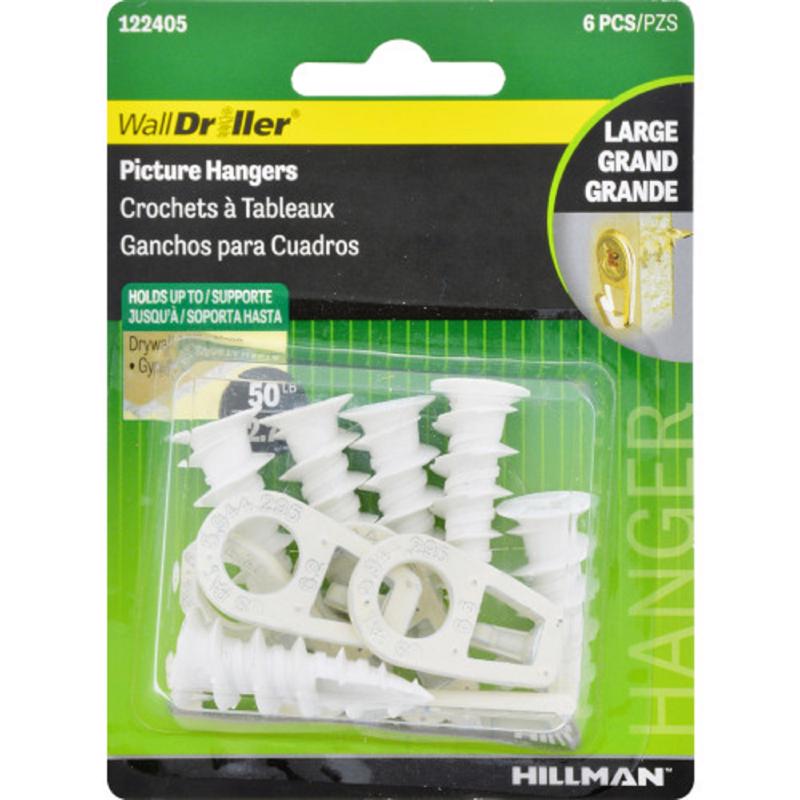 HILLMAN Wall Driller White Self-Drilling Picture Hanger 50 lb 2 pk