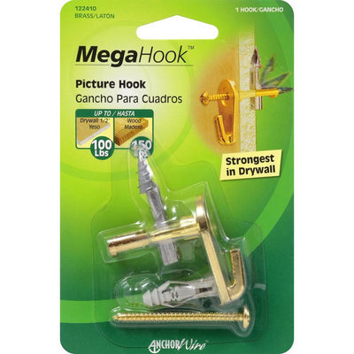 HILLMAN MegaHook Brass-Plated Gold Heavy Duty Picture Hanging Kit 100 lb