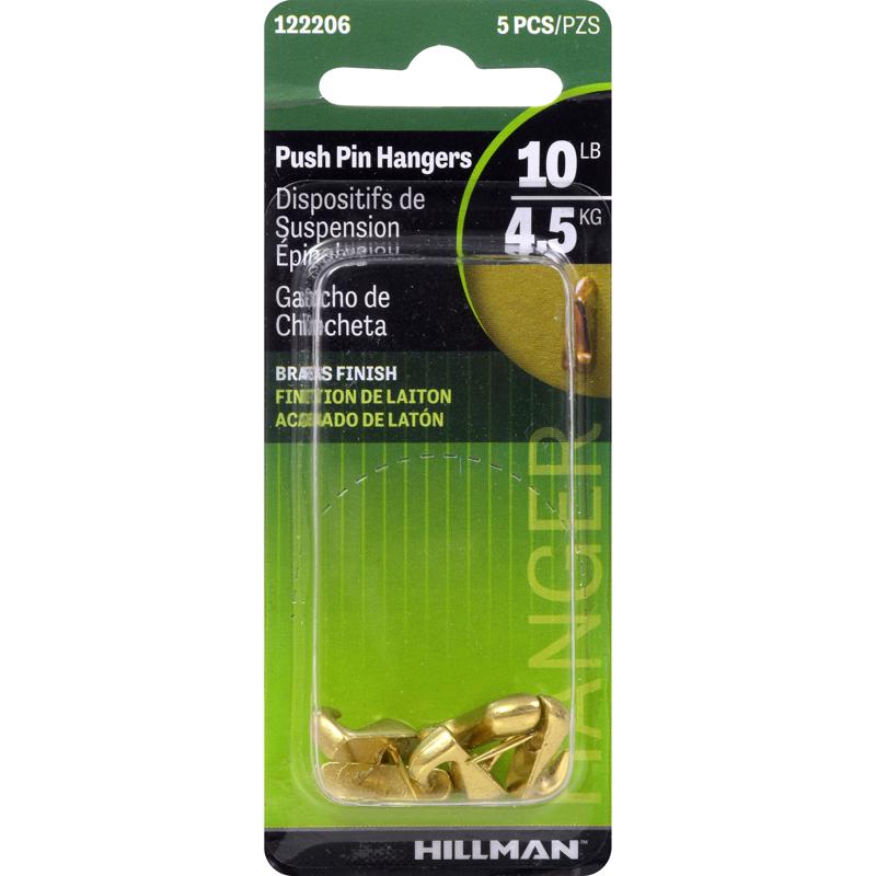 HILLMAN Brass-Plated Gold Push Pin Picture Hanger 10 lb