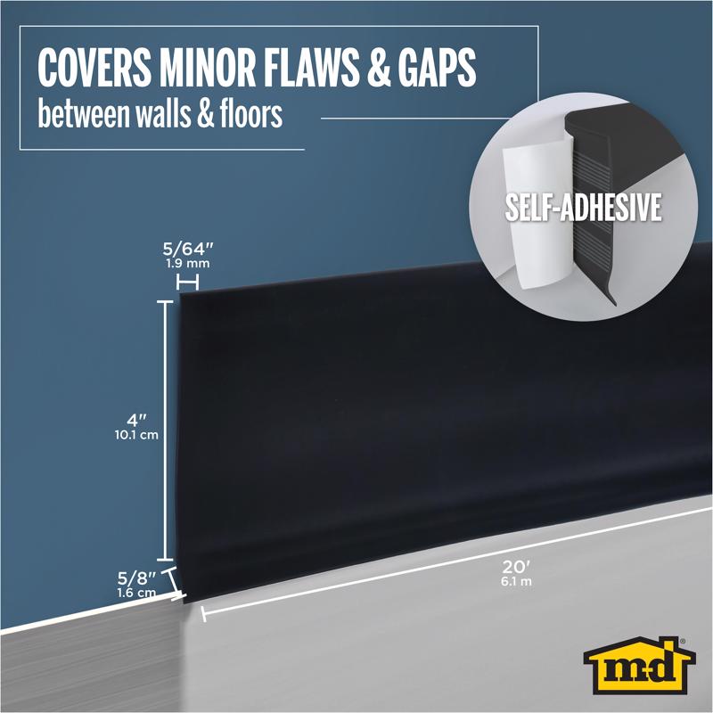 M-D Building Products 4 in. H X 0.08 in. W X 20 ft. L Self-Stick Black Vinyl Wall Base