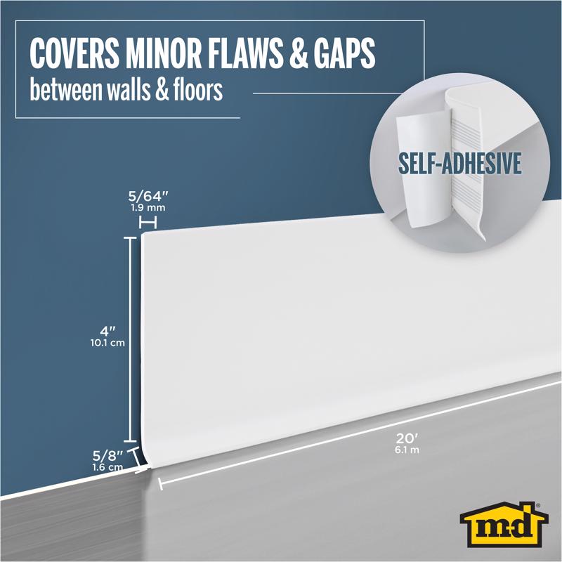 M-D Building Products 4 in. H X 0.08 in. W X 20 ft. L Self-Stick Snow White Vinyl Wall Base