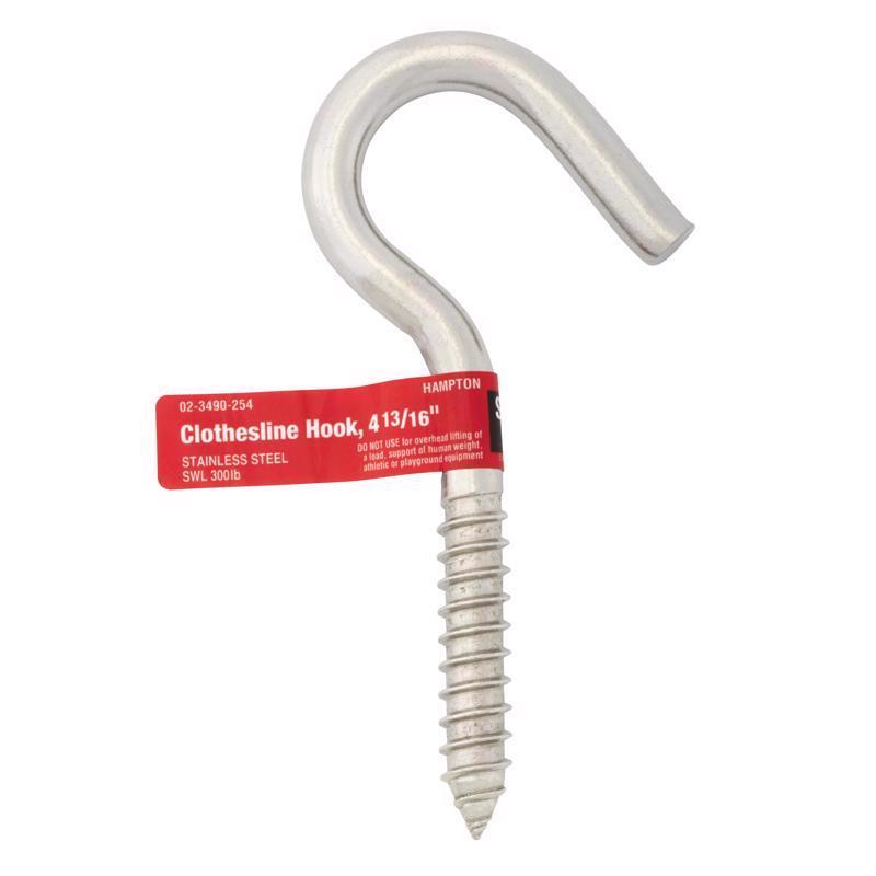 Hampton Small Stainless Steel 4.8125 in. L Clothesline Hook 300 lb