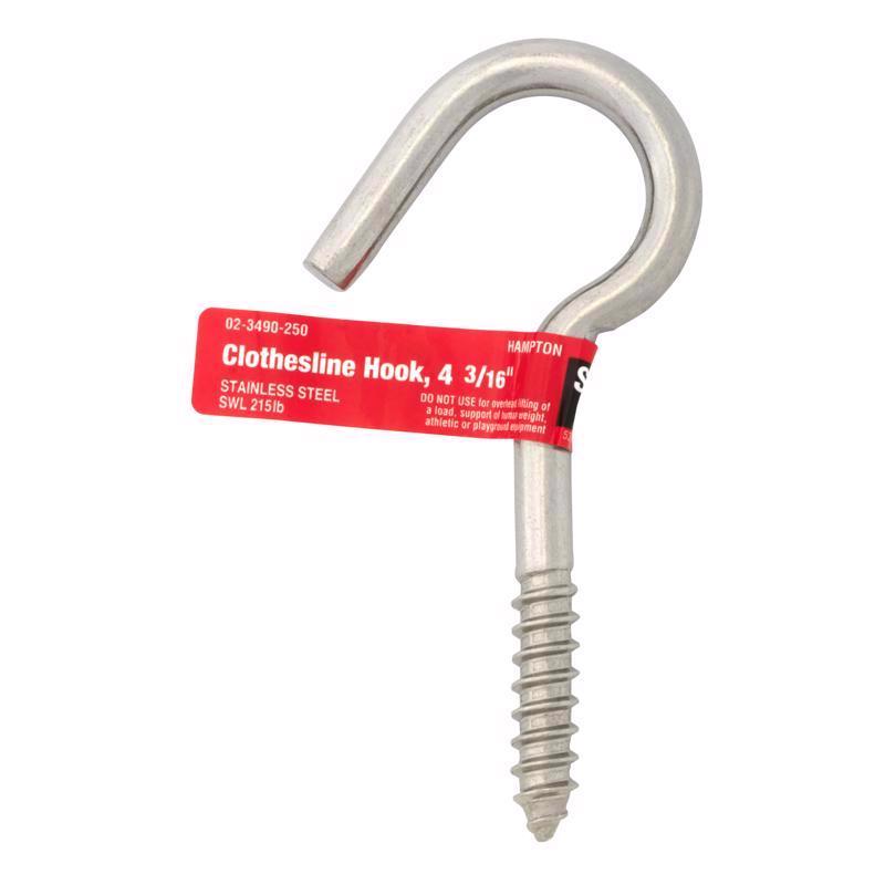 Hampton Small Stainless Steel 4.1875 in. L Clothesline Hook 215 lb