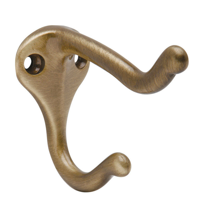 Schlage 1-3/4 in. L Antique Brass Brass Medium Coat and Hat Hook