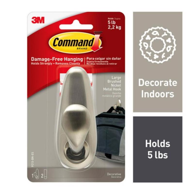 3M Command 4-1/8 in. L Brushed Nickel Metal Large Hook 5 lb. cap.