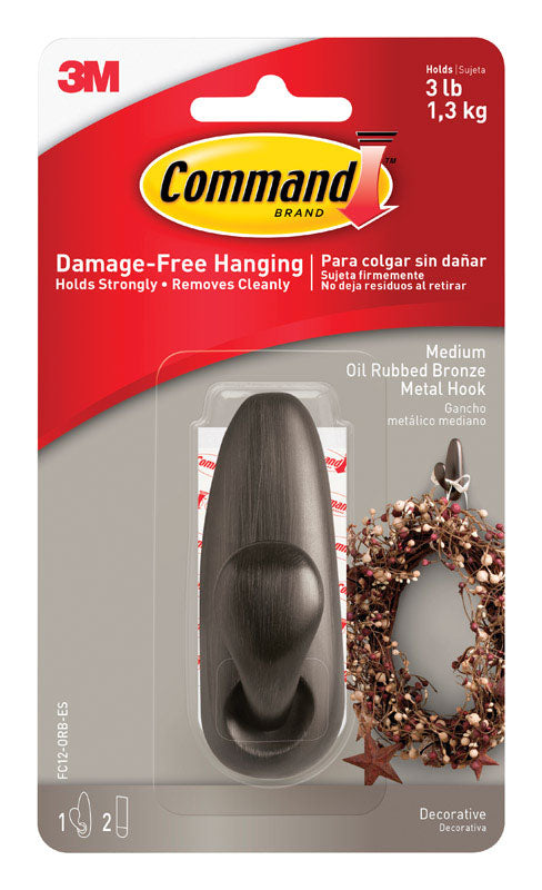 3M Command 3-1/4 in. L Oil Rubbed Bronze Metal Medium Forever Classic Coat/Hat Hook 3 lb. cap.