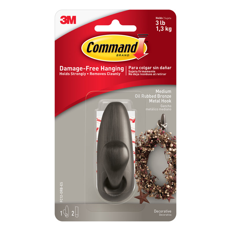 3M Command 3-1/4 in. L Oil Rubbed Bronze Metal Medium Forever Classic Coat/Hat Hook 3 lb. cap.