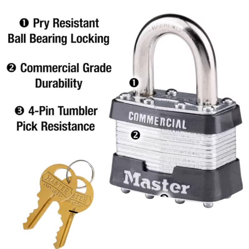 Master Lock 1-5/16 in. H X 1-3/4 in. W Laminated Steel 4-Pin Cylinder Exterior Padlock