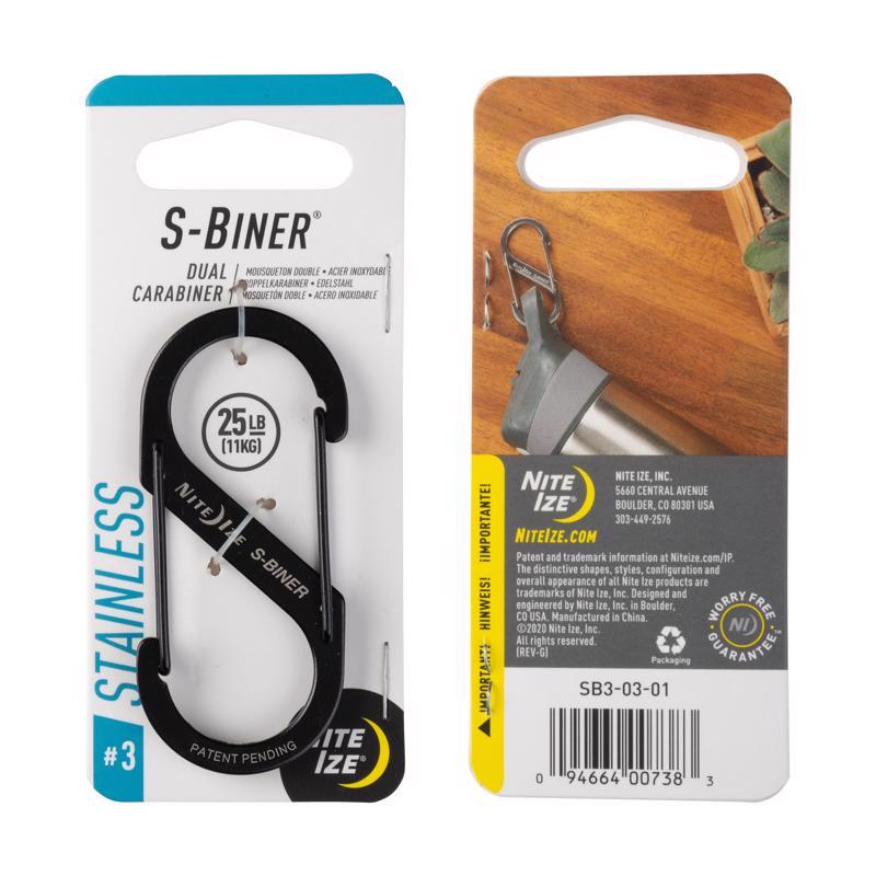 Nite Ize S-Biner 1.8 in. D Stainless Steel Black Carabiner Key Holder