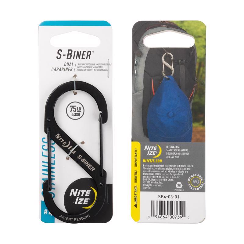 Nite Ize S-Biner 1.8 in. D Stainless Steel Black Carabiner Key Holder