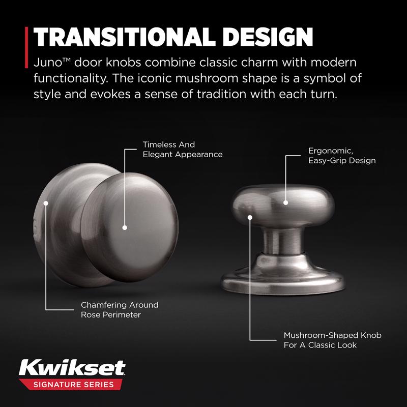 Kwikset Juno Satin Nickel Passage Door Knob 1-3/4 in.