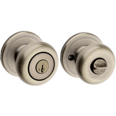 Kwikset SmartKey Juno Antique Brass Entry Lockset KW1 1-3/4 in.