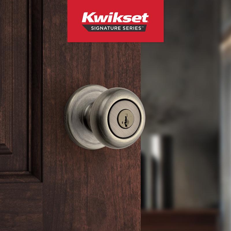Kwikset SmartKey Juno Antique Brass Entry Lockset KW1 1-3/4 in.