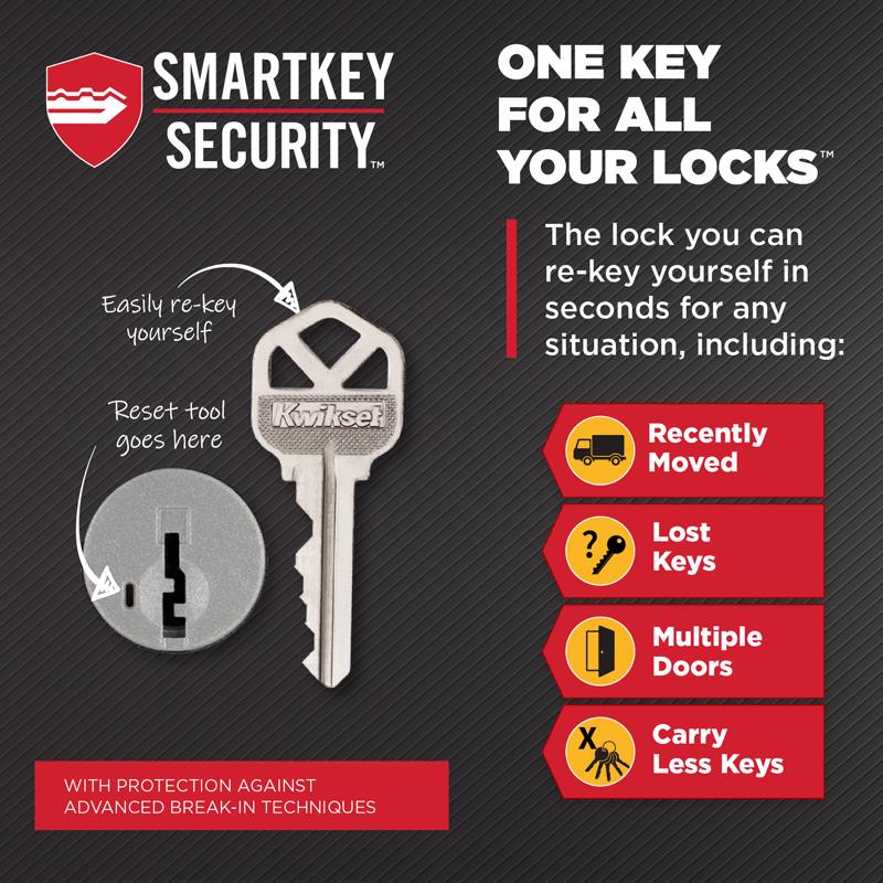 Kwikset SmartKey Juno Antique Brass Entry Lockset KW1 1-3/4 in.