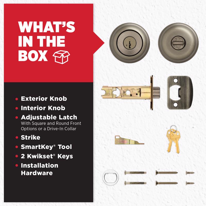 Kwikset SmartKey Juno Antique Brass Entry Lockset KW1 1-3/4 in.