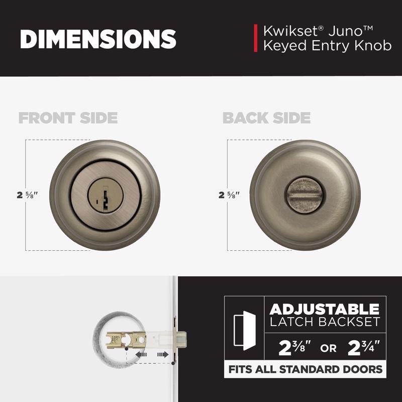 Kwikset SmartKey Juno Antique Brass Entry Lockset KW1 1-3/4 in.