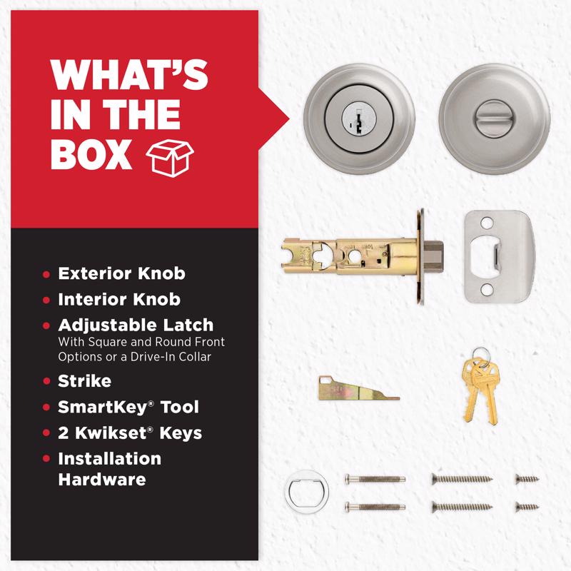 Kwikset SmartKey Juno Satin Nickel Entry Door Knob KW1 1-3/4 in.