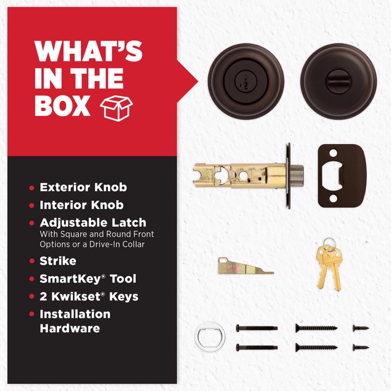 Kwikset SmartKey Juno Venetian Bronze Entry Door Knob KW1 1-3/4 in.