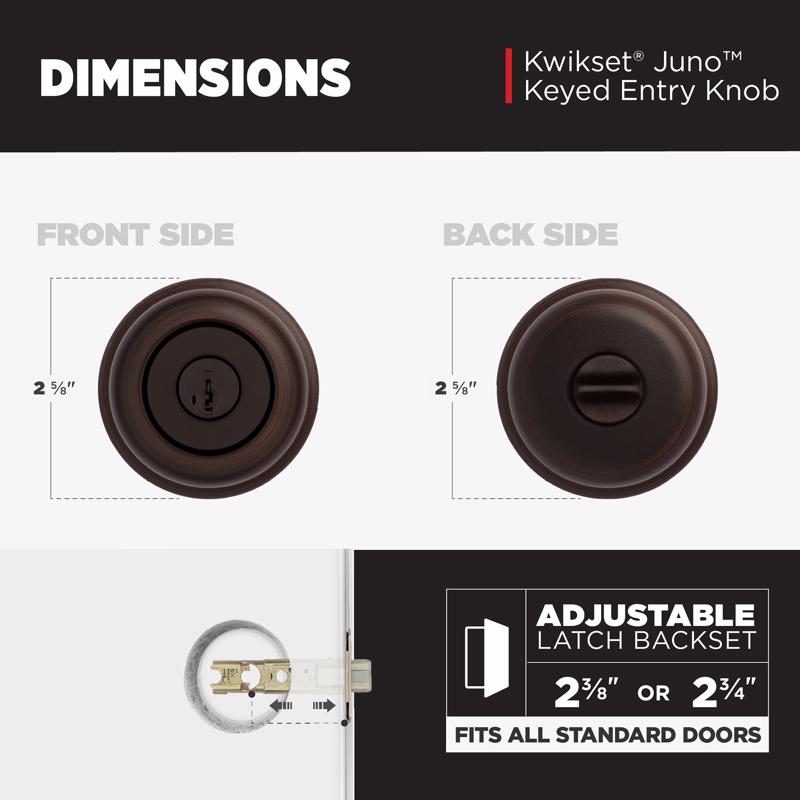Kwikset SmartKey Juno Venetian Bronze Entry Door Knob KW1 1-3/4 in.