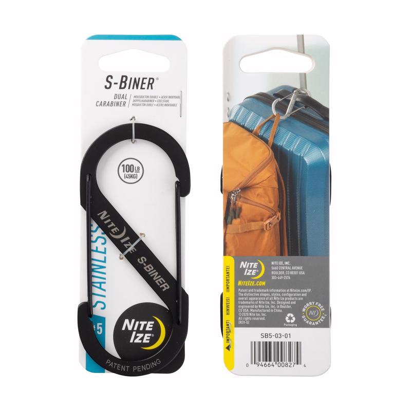 Nite Ize S-Biner 1.8 in. D Stainless Steel Black Carabiner Key Holder