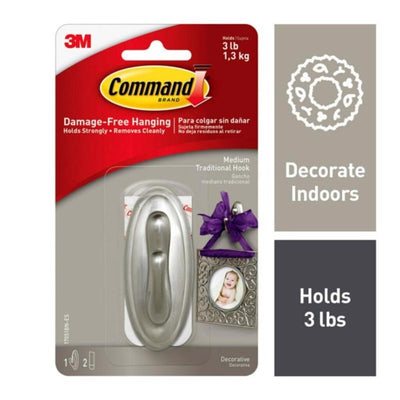 3M Command Medium Plastic Hook 3.125 in. L