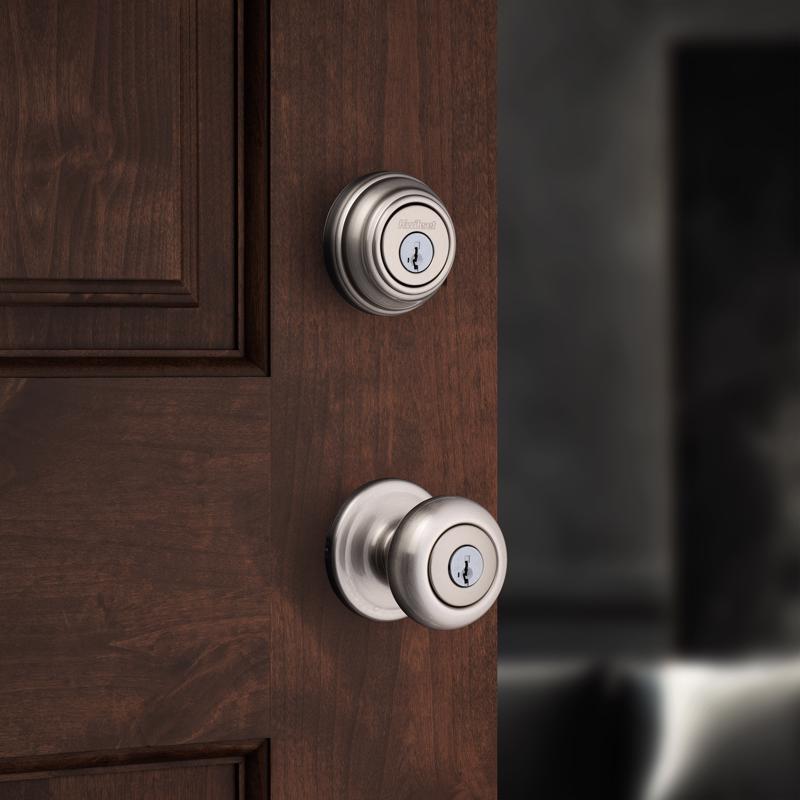 Kwikset SmartKey Juno Satin Nickel Deadbolt and Entry Door Knob KW1 1-3/4 in.