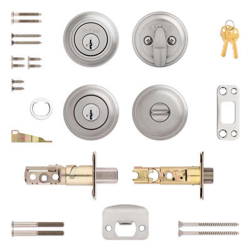 Kwikset SmartKey Juno Satin Nickel Deadbolt and Entry Door Knob KW1 1-3/4 in.