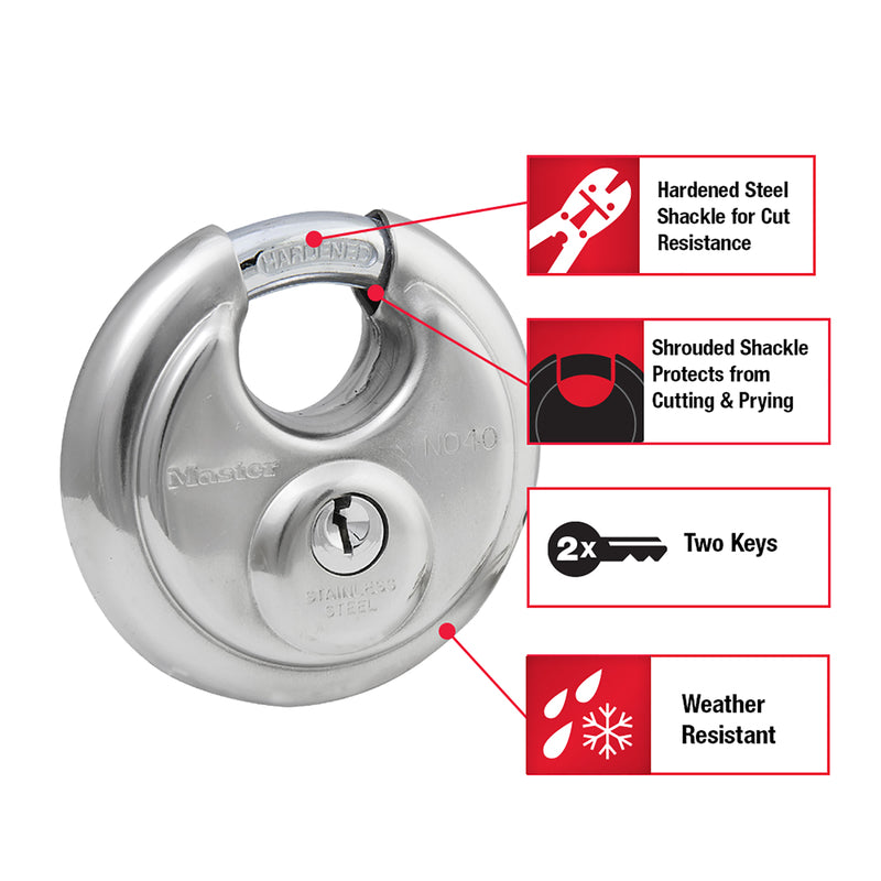 Master Lock 2-3/4 in. H X 2-3/4 in. W Stainless Steel 4-Pin Cylinder Shrouded Padlock