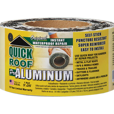 Quick Roof 3 in. W X 25 ft. L Aluminum Self Stick Waterproof Repair Kit Silver