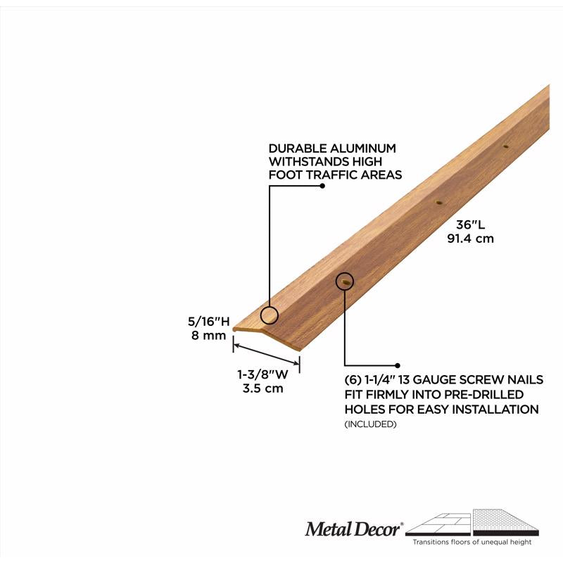 M-D Building Products METAL DECOR 0.3 in. H X 1.38 in. W X 36 in. L Prefinished Oak Aluminum Carpet