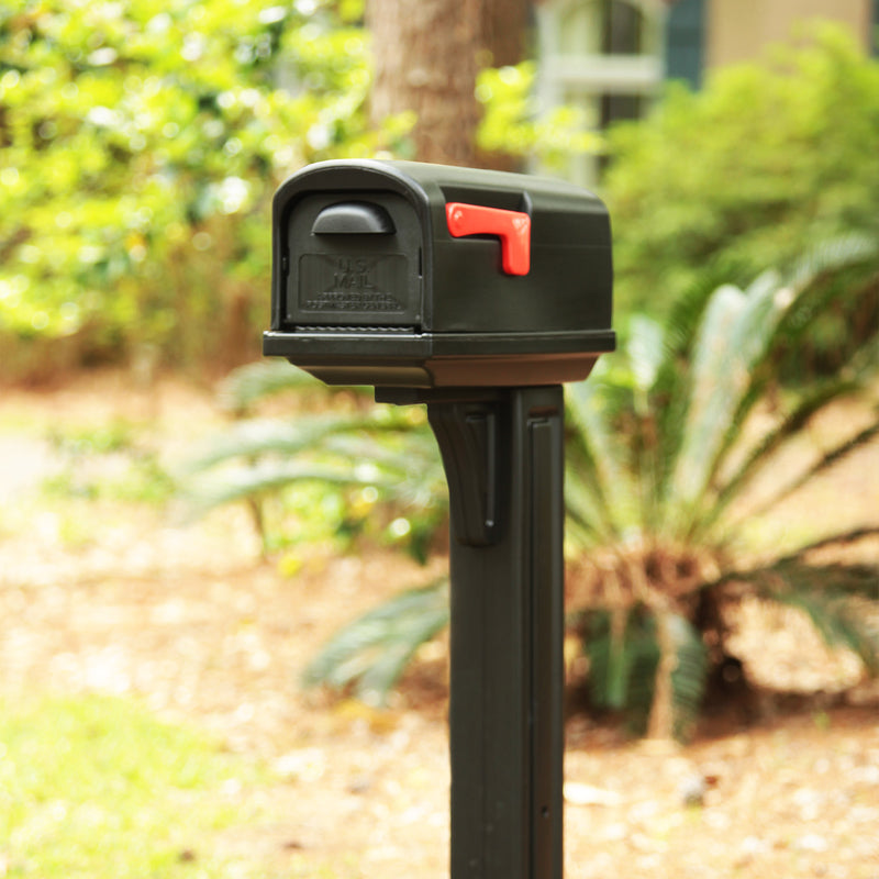 Architectural Mailboxes Classic Plastic Post Mount Black Double Door Mailbox