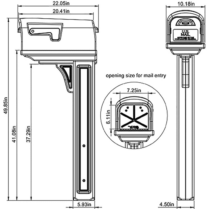 Architectural Mailboxes Classic Plastic Post Mount Black Double Door Mailbox