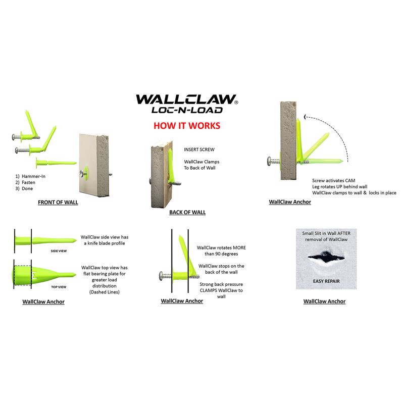 WallClaw Anchors LOC-N-LOAD .25 in. D X 2 in. L Plastic/Steel Pan Head Wallboard Anchors 4 pk
