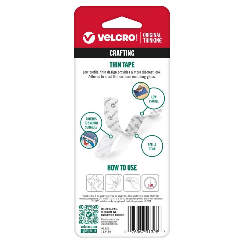 VELCRO Brand Thin Clear Medium Nylon Hook and Loop Fastener 18 in. L