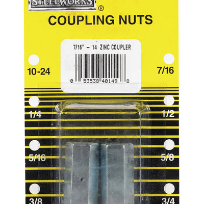 Boltmaster 7/16 - 14 in. Steel Coupling Nut 2 pk