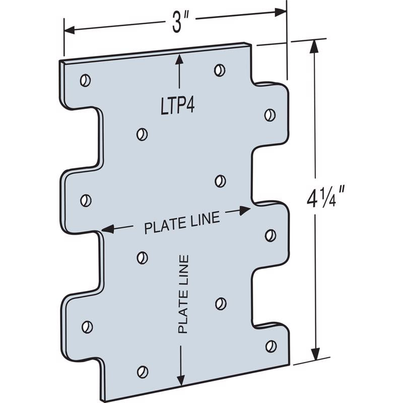 Simpson Strong-Tie 4.3 in. H X 0.1 in. W X 3 in. L Galvanized Steel Tie Plate