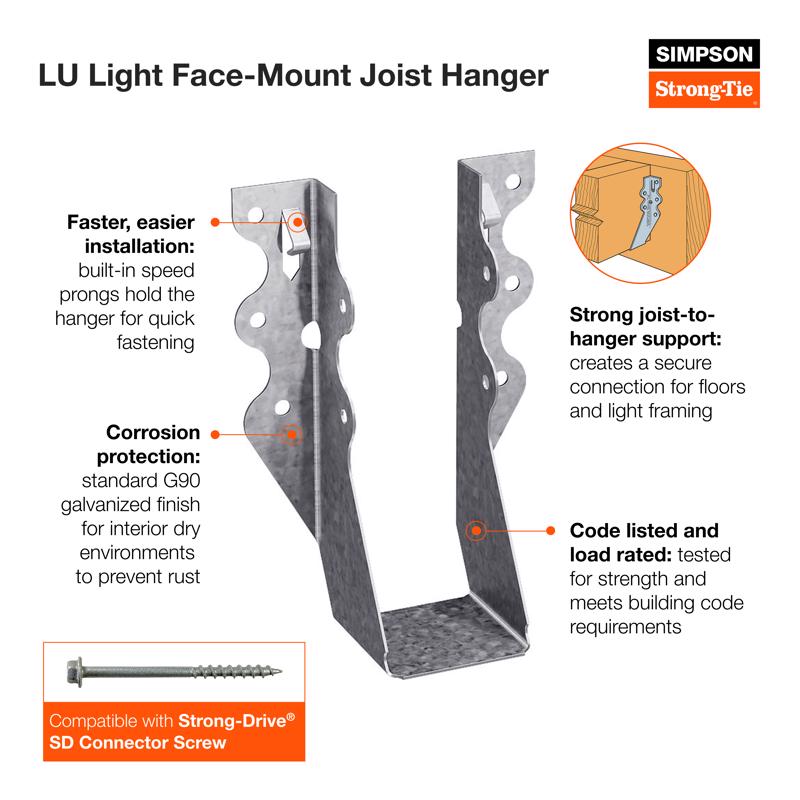 Simpson Strong-Tie 2 in. H X 3.31 in. W 20 Ga. Galvanized Steel Joist Hanger