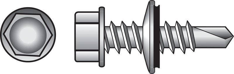HILLMAN No. 12 Ga. X 1 in. L Hex Hex Head Self-Drilling Screws 100 pk