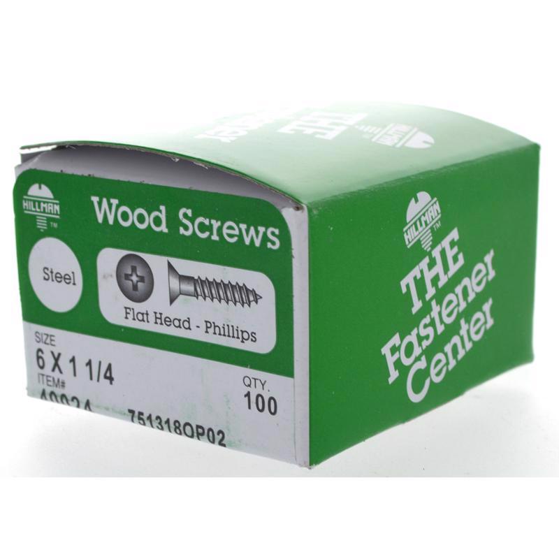 HILLMAN No. 6 Ga. X 1-1/4 in. L Phillips Zinc-Plated Coarse Wood Screws 100 pk