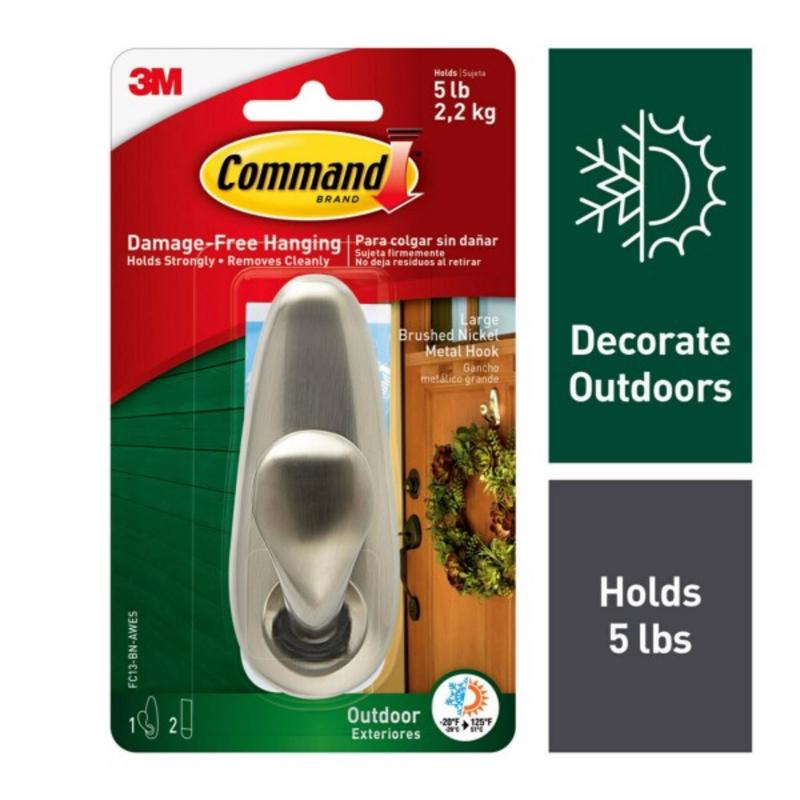 3M Command 1.62 in. L Brushed Nickel Metal Large Hook 5 lb. cap.
