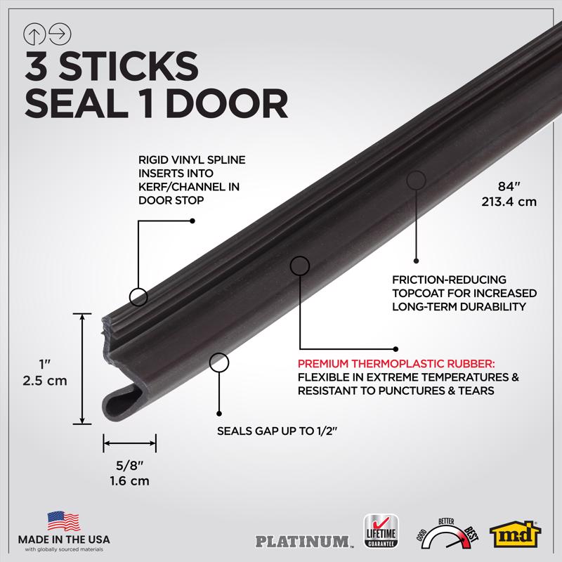 M-D Building Products PLATINUM Brown Rubber Top & Sides Door Seal For Doors 84 in. L X 0.63 in.