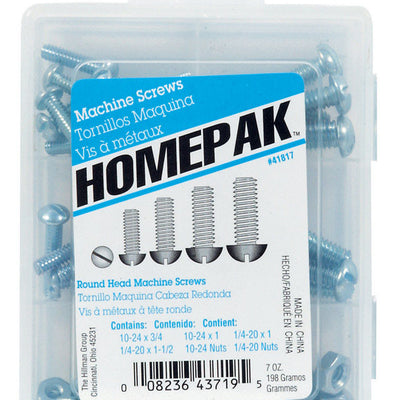 HILLMAN Homepak Assorted in. X 1 in. L Slotted Round Head Zinc-Plated Steel Machine Screws and Nuts