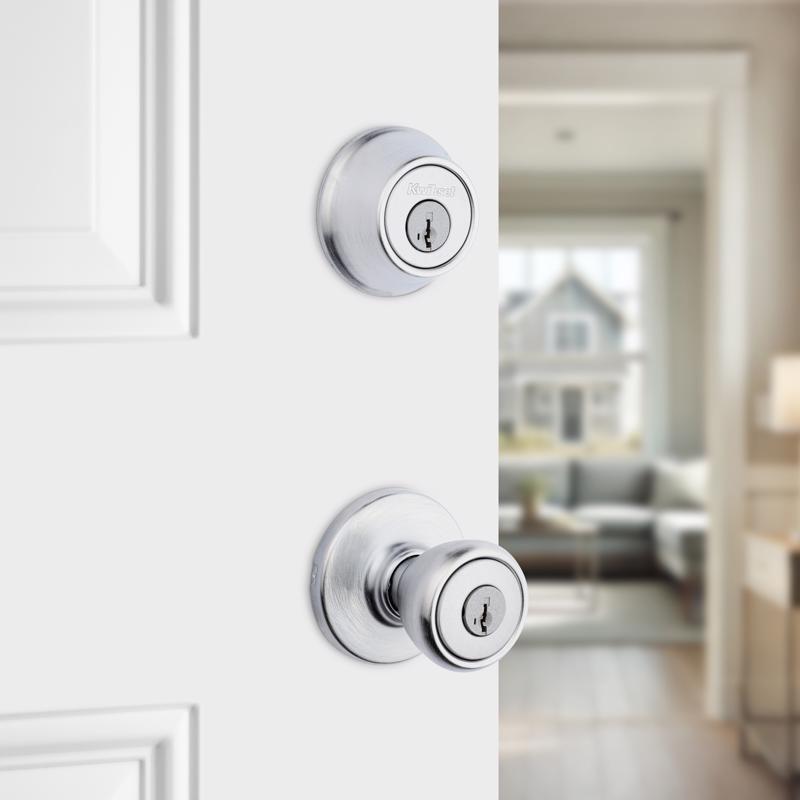 Kwikset Tylo Satin Nickel Entry Knob and Single Cylinder Deadbolt 1-3/4 in.