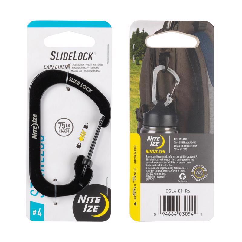 Nite Ize SlideLock 3.1 in. D Stainless Steel Black Carabiner Key Holder